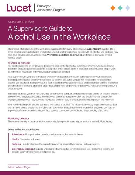 A Supervisor's Guide to Alcohol Use in the Workplace