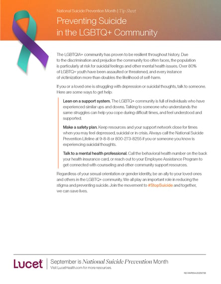 Preventing Suicide  in the LGBTQ+ Community | Tip Sheet