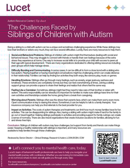 Challenges Faced by Siblings of Children with Autism | Tip Sheet