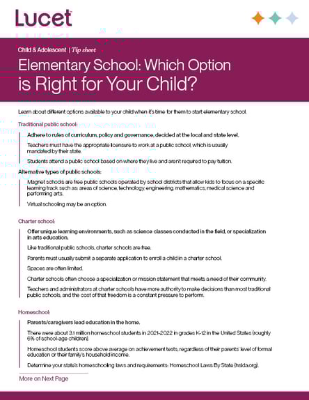 Elementary Schools: Which Option Is Right for Your Child? | Tip Sheet