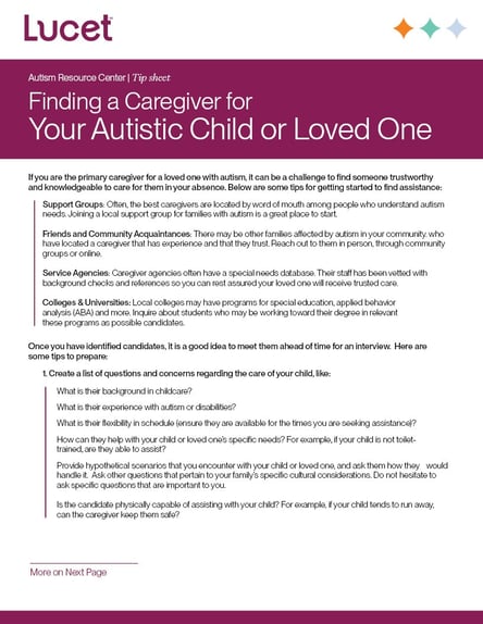 Finding a Caregiver for Your Autistic Child or Loved One | Tip Sheet