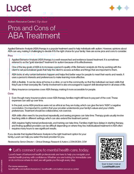 Pros & Cons of Applied Behavior Analysis (ABA) | Tip Sheet