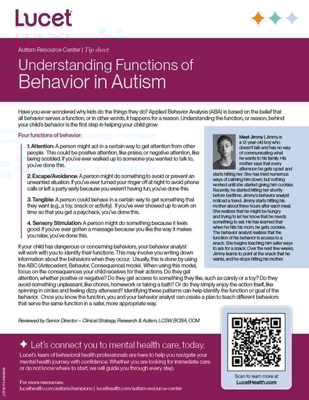 Understanding Functions of Behavior in Autism | Tip Sheet