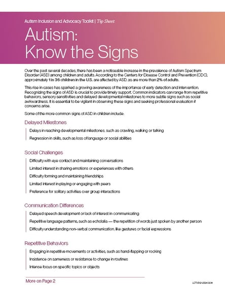 Autism: Know the Signs | Tip Sheet