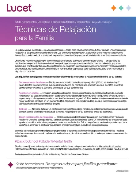 Técnicas de Relajación para la Familia | Hoja de consejos