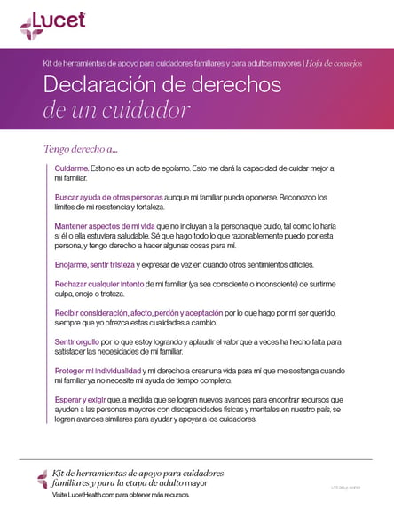 Declaración de derechos de un cuidador | Hoja de consejos