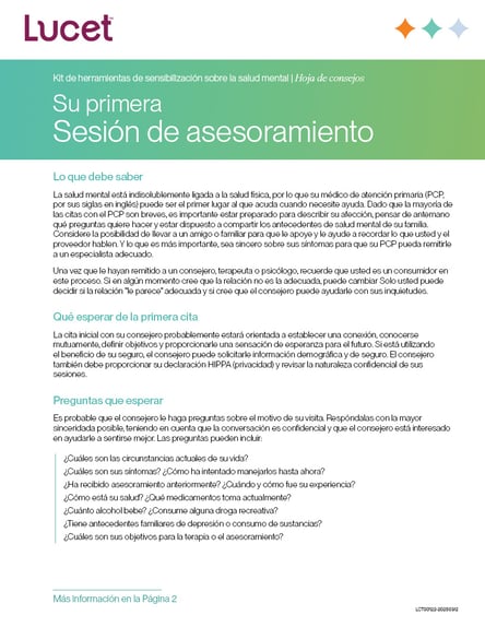 Su primera Sesión de asesoramiento | Hoja de consejos
