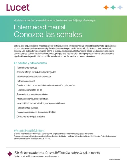 Enfermedad mental: Conozca las señales | Hoja de consejos