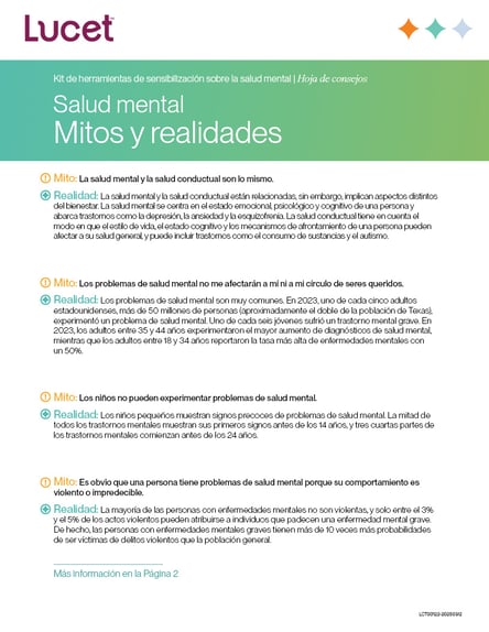 Salud mental Mitos y realidades | Hoja de consejos