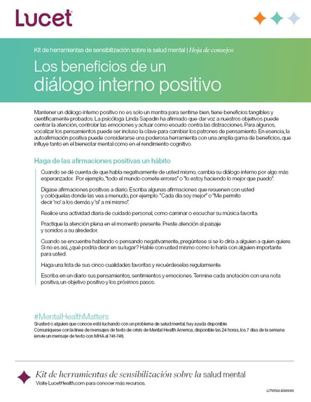 Los beneficios de un diálogo interno positivo | Hoja de consejos
