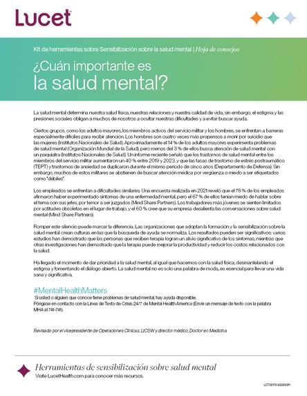 ¿Cuán importante es la salud mental? | Hoja de consejos