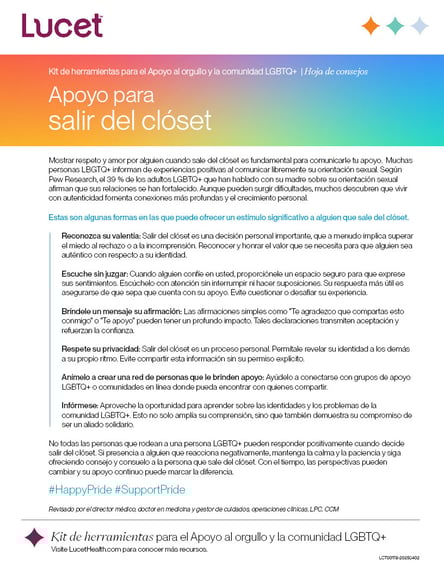 Apoyo para salir del clóset | Hoja de consejos