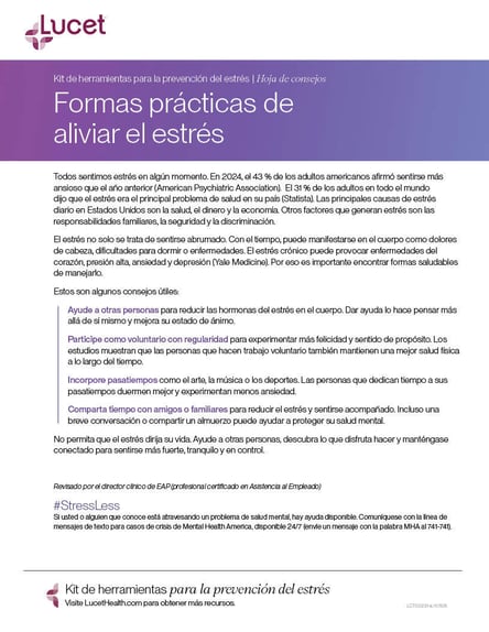 Formas prácticas de aliviar el estrés | Hoja de consejos