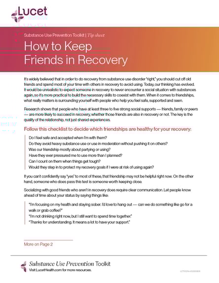 How to Keep Friends in Recovery | Tip Sheet