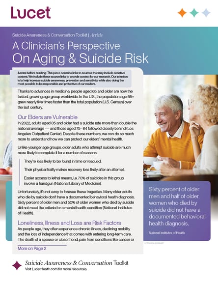 A Clinician's Perspective on Aging and Suicide Risk | Article