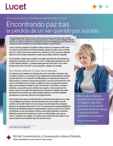 Encontrando paz tras la pérdida de un ser querido por suicidio | Artículo