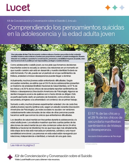 Comprendiendo los pensamientos suicidas en la adolescencia y la edad adulta joven | Artículo