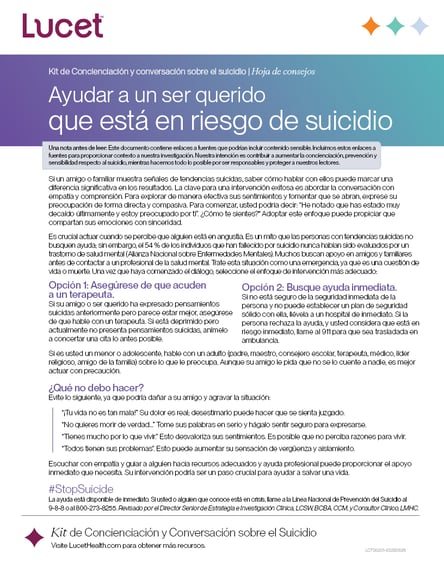 Ayudar a un ser querido que está en riesgo de suicidio | Hoja de consejos