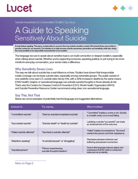 A Guide to Speaking Sensitively about Suicide | Tip Sheet