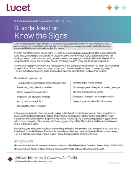 Suicidal Ideation: Know the Signs | Tip Sheet