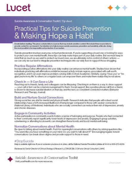 Practical Tips for Suicide Prevention & Making Hope a Habit | Tip Sheet