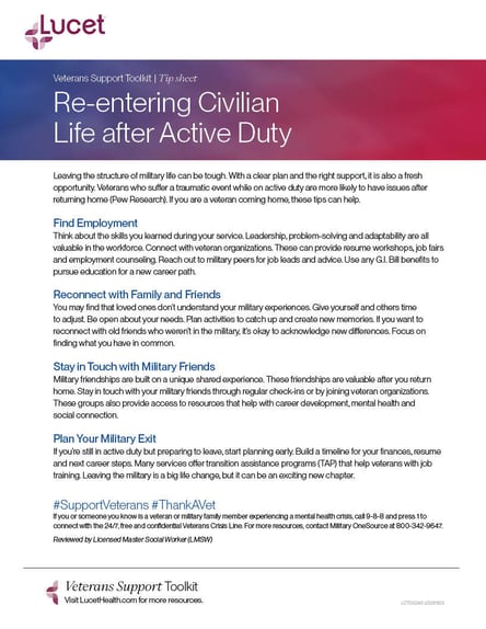 Re-entering Civilian Life After Active Duty | Tip Sheet