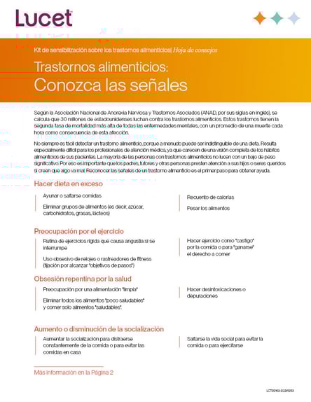 Trastornos alimenticios: Conozca las señales | Hoja de consejos 