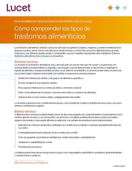 Cómo comprender los tipos de trastornos alimenticios | Hoja de consejos 