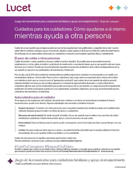 Cuidados para los cuidadores: Cómo ayudarse a sí mismo mientras ayuda a otra persona | Hoja de consejos