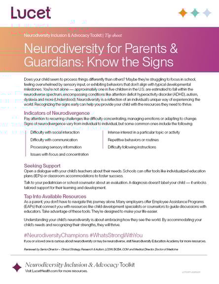 Neurodiversity for Parents & Guardians: Know the Signs | Tip Sheet