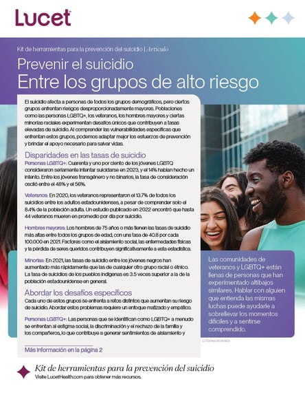 Prevenir el suicidio Entre los grupos de alto riesgo | Artículo