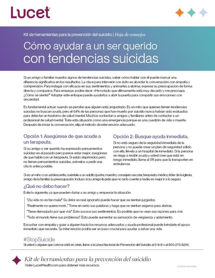 Cómo ayudar a un ser querido con tendencias suicidas | Hoja de consejos