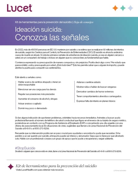 Ideación suicida: Conozca las señales | Hoja de consejos