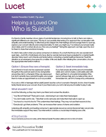 Helping a Loved One Who is Suicidal | Tip Sheet