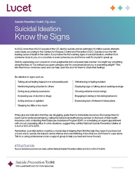 Suicidal Ideation: Know the Signs | Tip Sheet