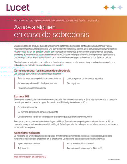Ayude a alguien en caso de sobredosis | Página de consejos