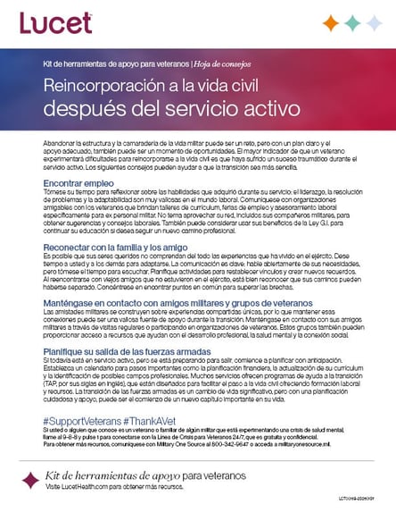 Reincorporación a la vida civil después del servicio activo | Hoja de consejos