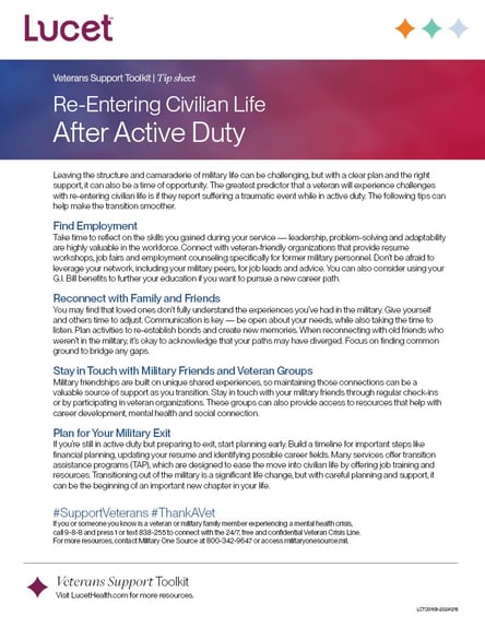 Re-entering Civilian Life After Active Duty | Tip Sheet