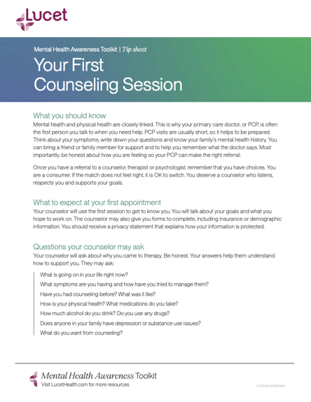 Your First Counseling Session | Tip Sheet
